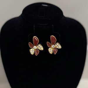 Elegant Gold and Red Floral Earrings Fashion Jewelry